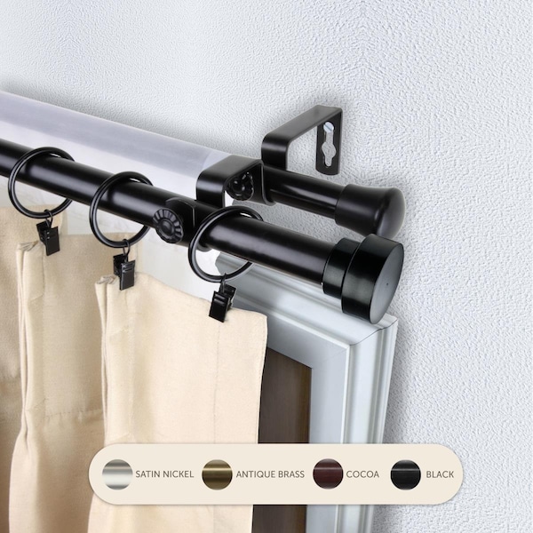 Central Design 0.8125 in. Cappa Double Curtain Rod with 120 to 170 in. Extension, Black 4737-992 - main